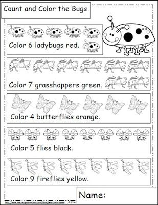 the worksheet for numbers and colors