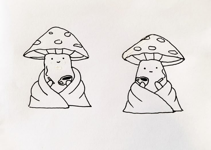 toadstools, mushroom, coffee, cigarette, blanket, rest, tattoo, cute Mushroom With Face Tattoo, Easy Doodle Art Mushrooms, Mushroom Knife Tattoo, Mushroom Holding A Knife Drawing, Tiny Mushroom Tattoo Matching, Tea And Coffee Tattoo Matching, Mushroom Friendship Tattoos, Friendship Mushroom Tattoo, Mushroom Tattoos Cute