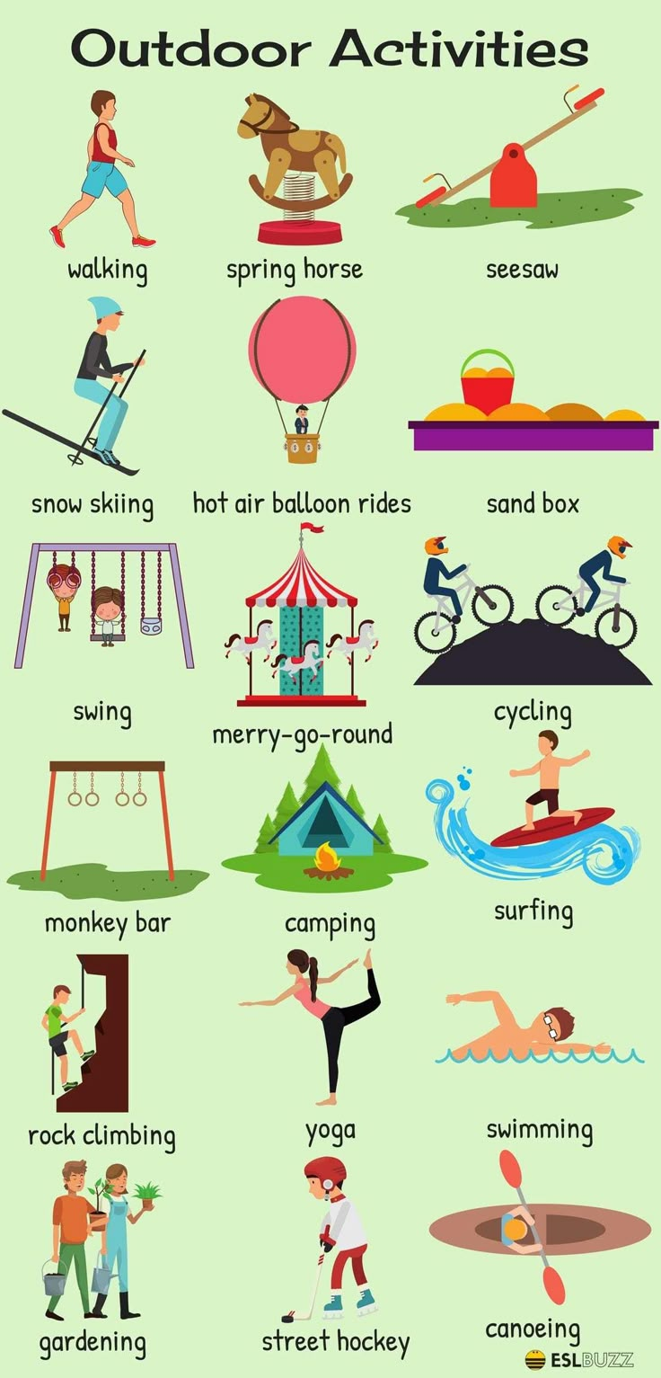 an illustrated poster showing different types of outdoor activities