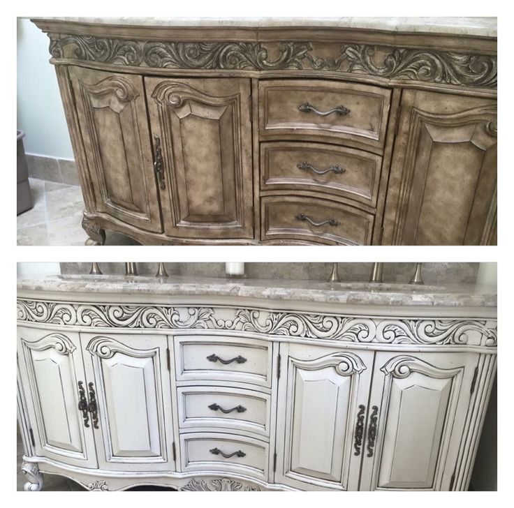 two different views of an old dresser