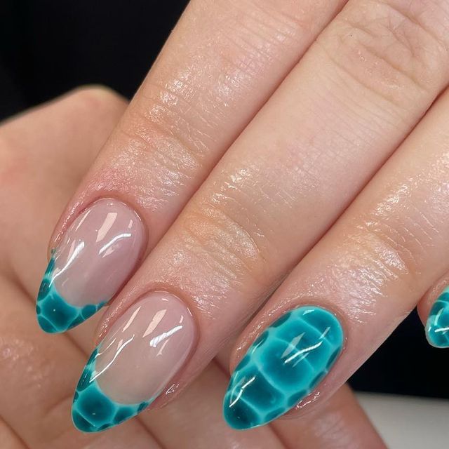 Cute Nail Gel Ideas, Nail Ideas For Shorter Nails, Chaotic Nail Designs, Fun Almond Acrylic Nails, Nail Designs Colourful, Mis Match Nail Designs, Cute Travel Nails, Easy But Cute Nail Designs, Teal Design Nails