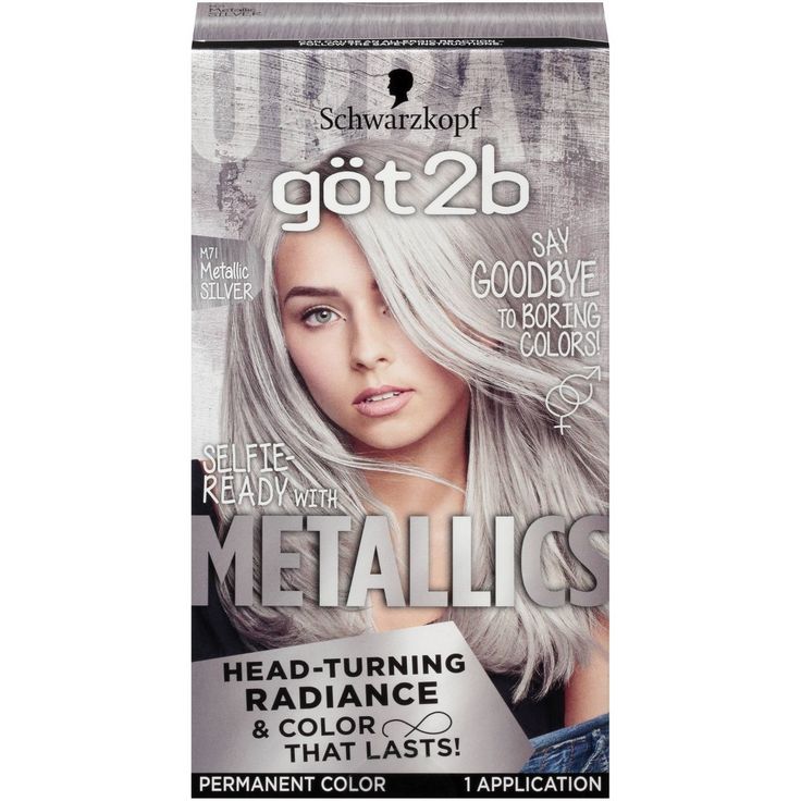 Say goodbye to boring colors! All eyes are on you with Schwarzkopf got2b Metallics permanent color. Boost your hair color with trendy metallic shades. Schwarzkopf got2b Metallic Hair Color offers a multi-dimensional look that delivers unique metallic radiance. Permanent hair color that lasts. Got2b Metallics hair dye works for all hair textures. This permanent hair color can be used on your natural hair, wigs, or extensions to express yourself! The lighter your natural or current hair color, the Metallic Silver Hair, Got2b Metallics, Metallic Hair Color, Ash Gray Hair Color, Ash Grey Hair, Silver Hair Dye, Schwarzkopf Hair Color, Schwarzkopf Got2b, Grey Hair Dye