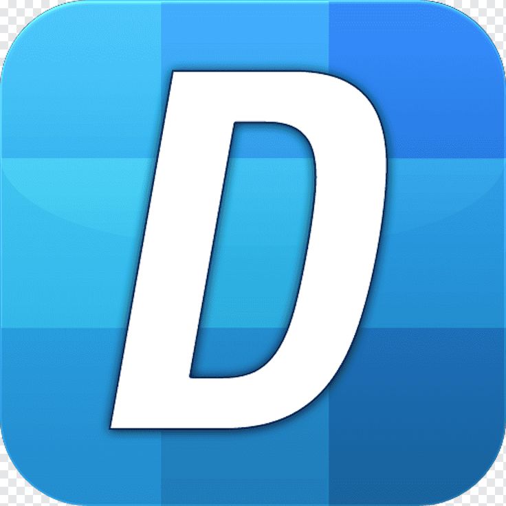 the letter d is shown in white on a blue checkered background, and it appears to