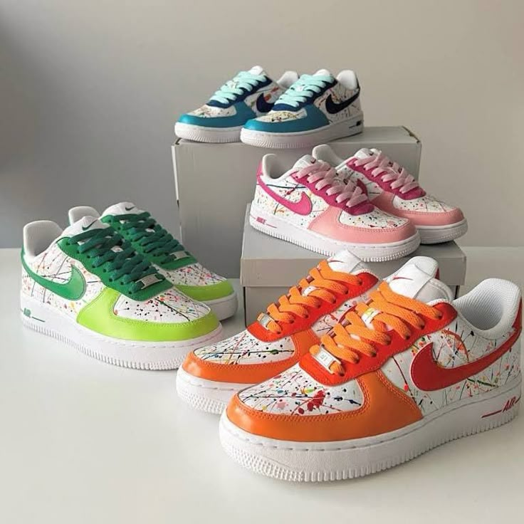 Custom Hand Painted Nike Air Force Ones Two Toned With Splatter Paint, Message Size And Color Scheme Paint Sneakers, Painted Nike Air Force, Nike Shoes Custom, Nike Fashion Sneakers, Nike Shoes Women Fashion, Painted Shoes Diy, Custom Sneakers Diy, Painted Nikes, Custom Painted Shoes