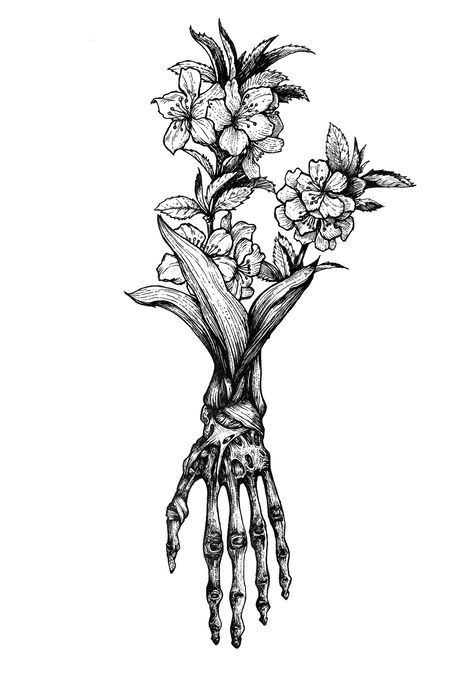 a drawing of flowers in the palm of someone's hand with their fingers extended