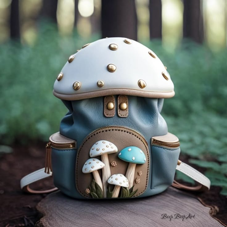 Fantasy Backpack, Cool Purses, Fantasy Bags, Mushroom Things, Mushroom Backpack, Mushroom Purse, Mushroom Stuff, Mushroom Bag, Backpack Art