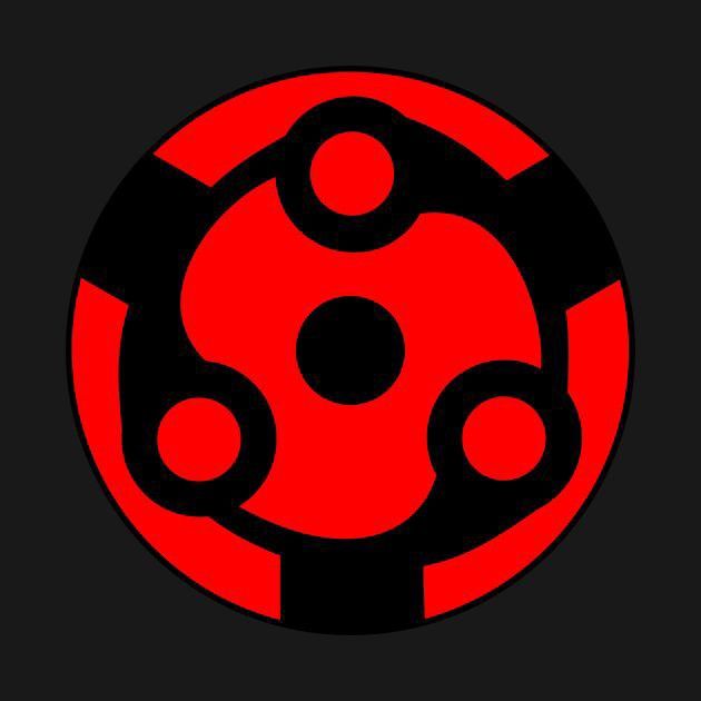 a red and black circle with dots on it's center is surrounded by smaller circles