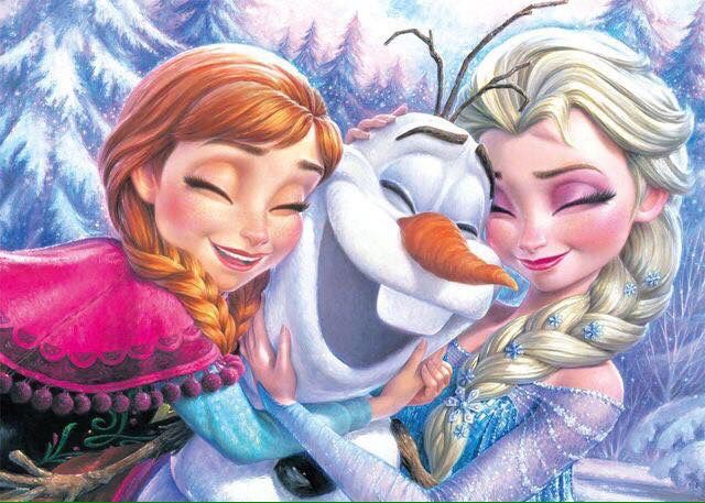 two frozen princesses hugging each other in the snow