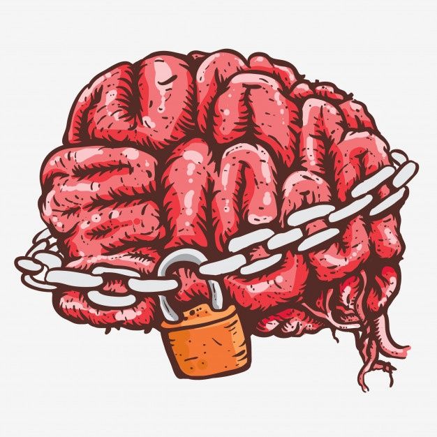 the human brain is locked with chains and padlocks, as if it were in jail