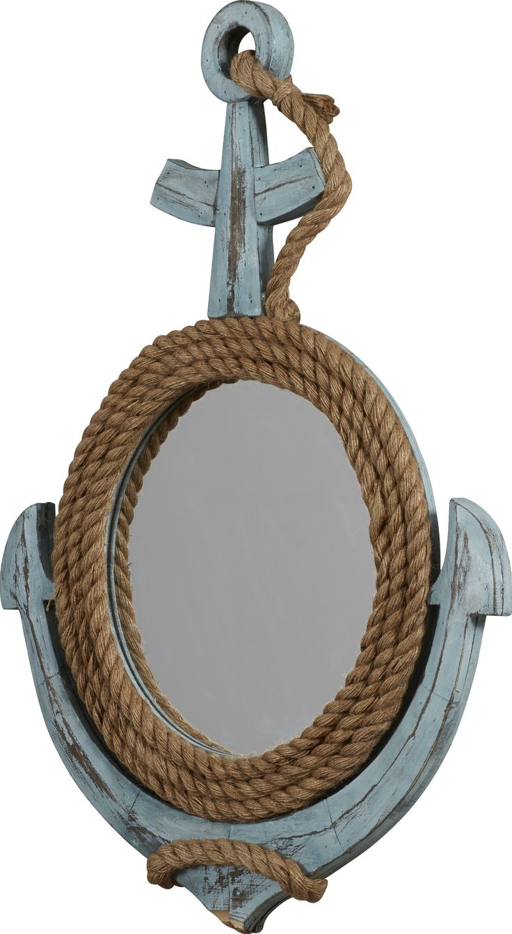 a mirror with rope around it and an anchor hanging on the front of it's frame