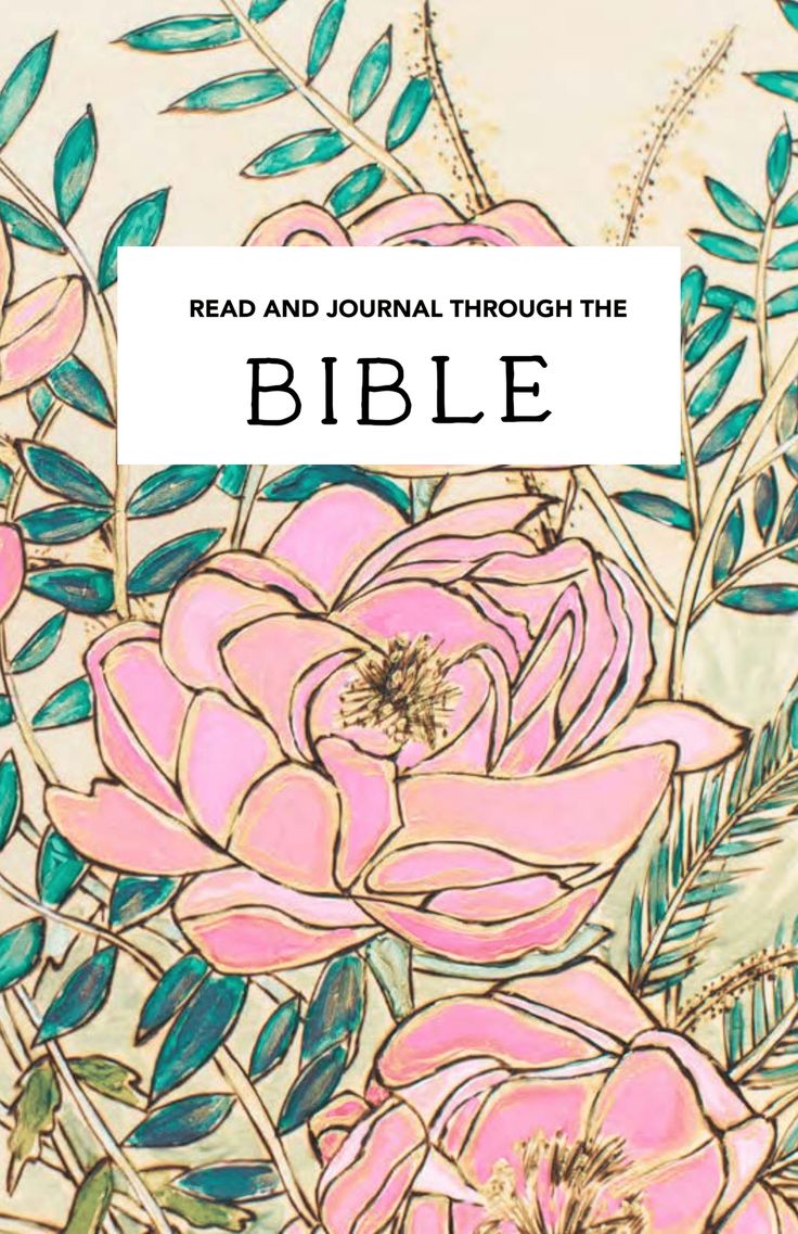 the words, read and journal through the bible are surrounded by pink flowers with green leaves