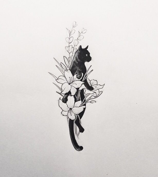 I could get something like this real small on the back of my neck for nanny.. Cat Tats, Shoulder Sleeve Tattoos, Flower Bouquet Tattoo, Kitty Tattoos, Black Cat Tattoos, Bouquet Tattoo, Tattoo Zeichnungen, Cat Tattoo Designs, Inspiration Tattoos