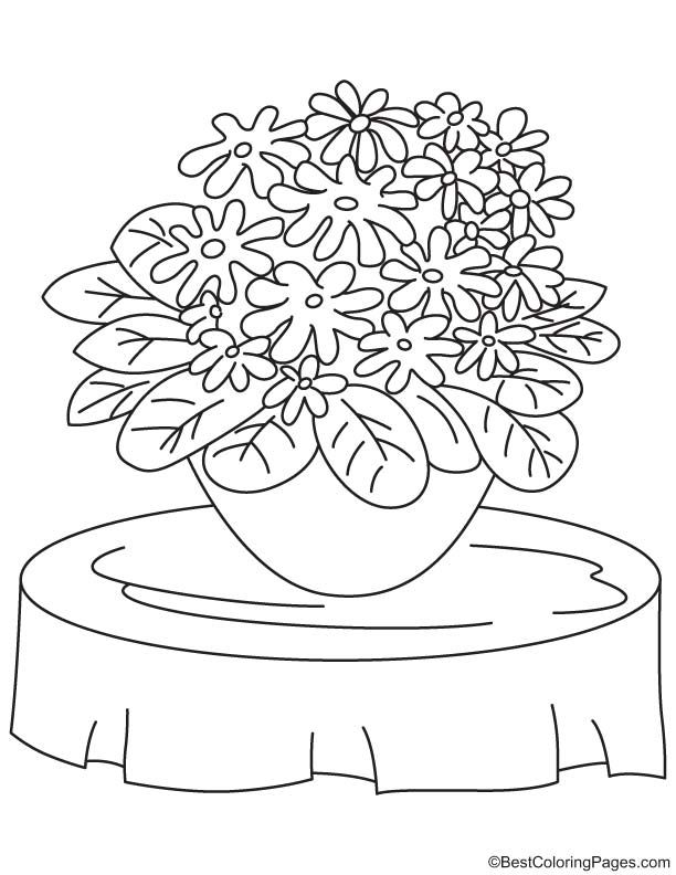 a vase with flowers sitting on top of a tablecloth coloring page for adults and children