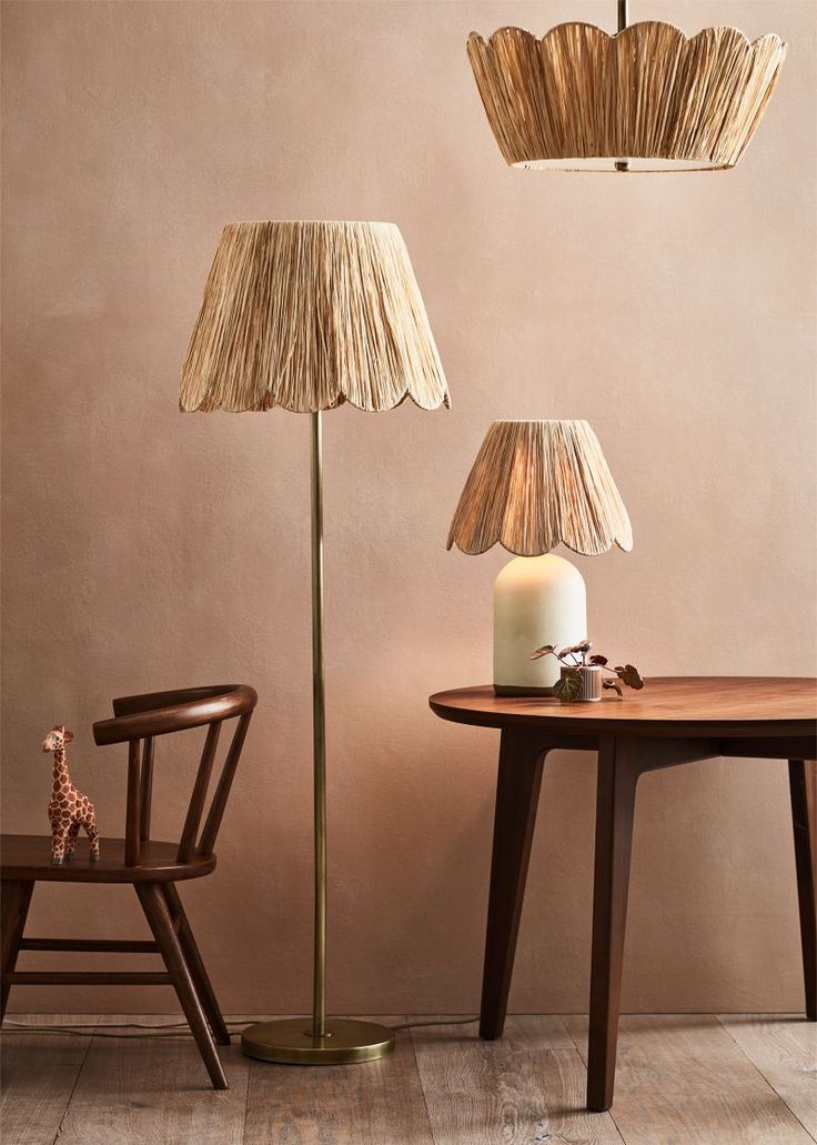 two lamps and a table in a room