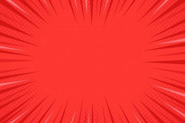 an abstract red background with white rays and halftone dots in the center, as well as