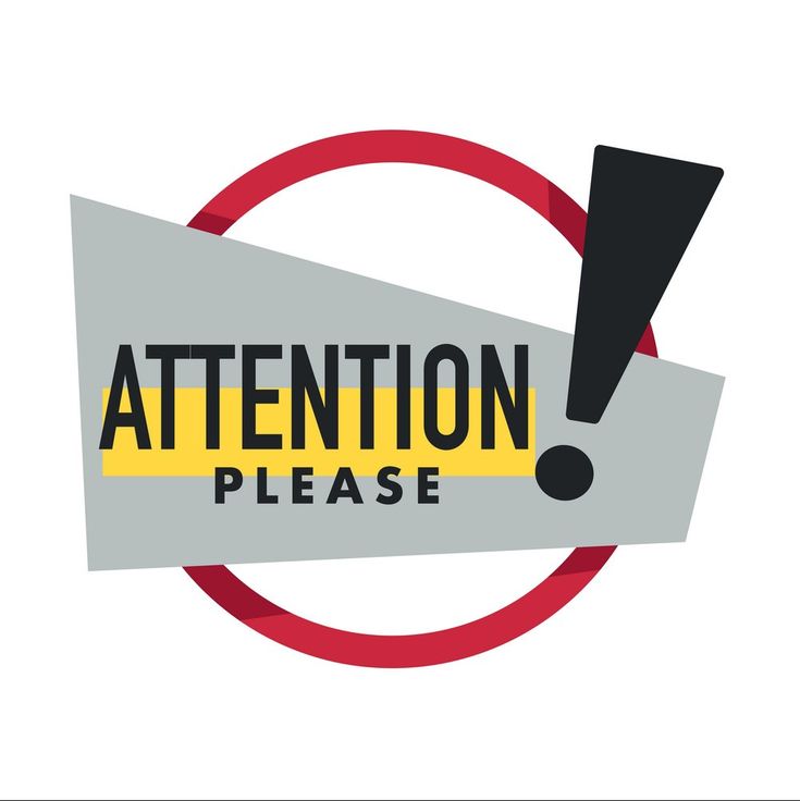 an attention please sign with a black and yellow exclamation in the middle