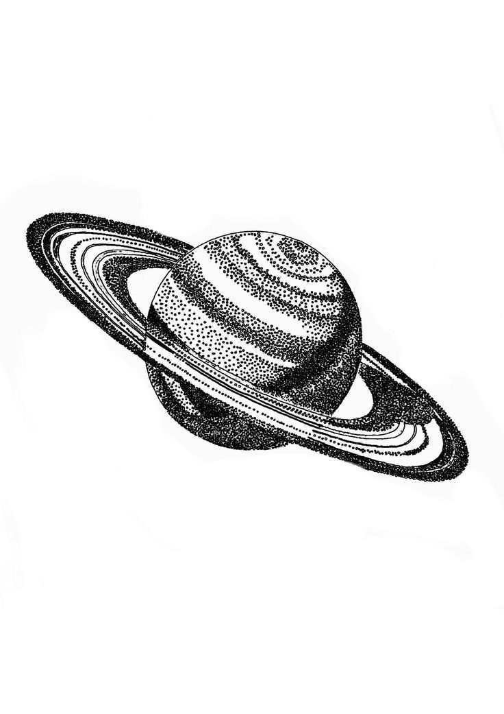 a black and white drawing of the planet saturn