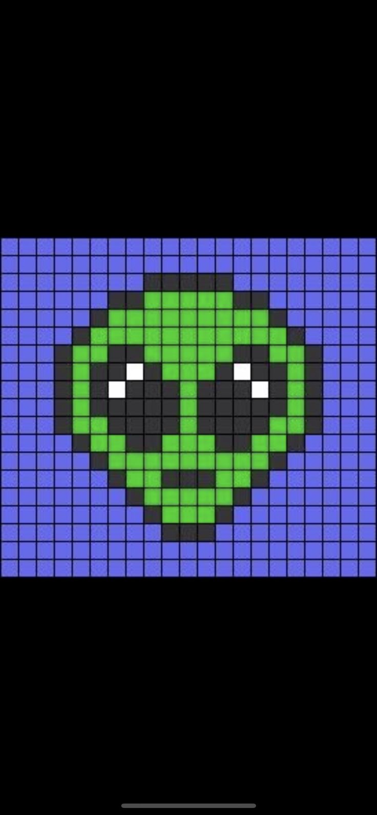 an image of a pixellated pattern with the face of a green alien on it