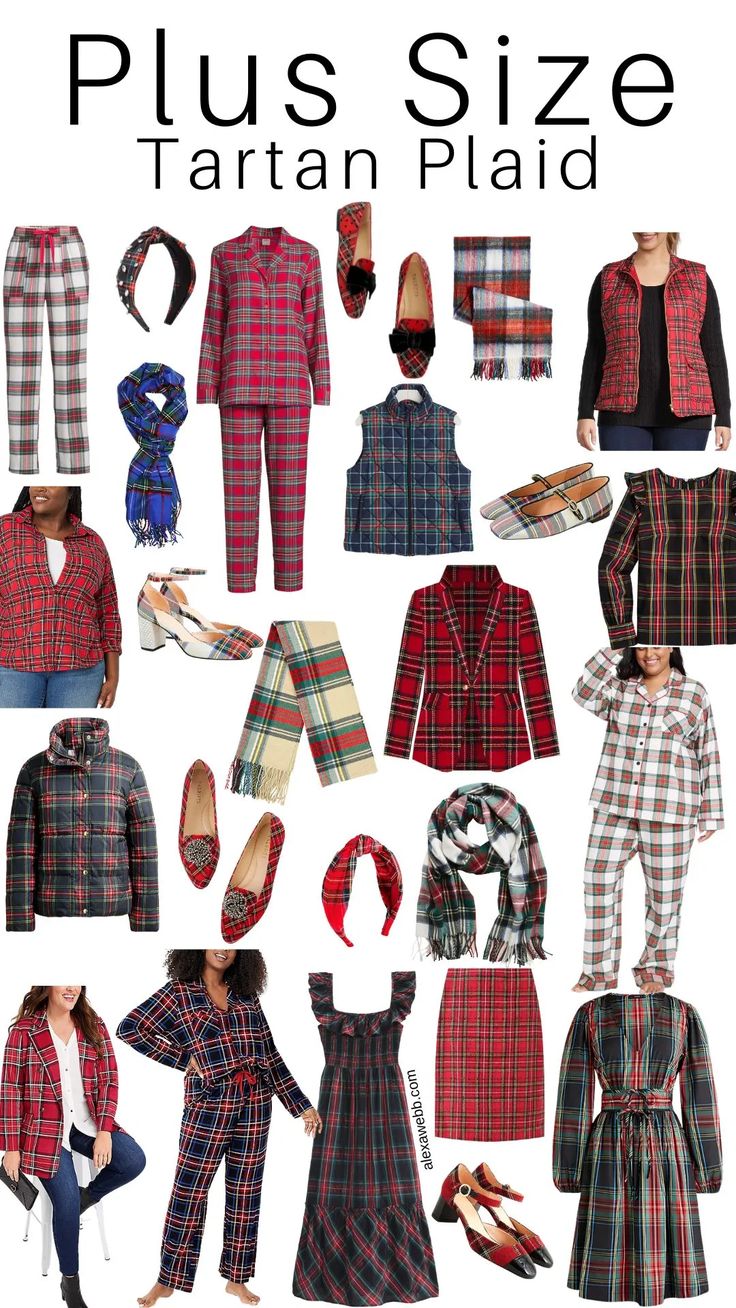 Plus Size Plaid Outfits, Tartan Aesthetic, Christmas Plaid Outfit, Tartan Outfit, Plaid Clothes, Plaid Trend, Tartan Plaid Christmas, Holiday Flannel, Scottish Clothing