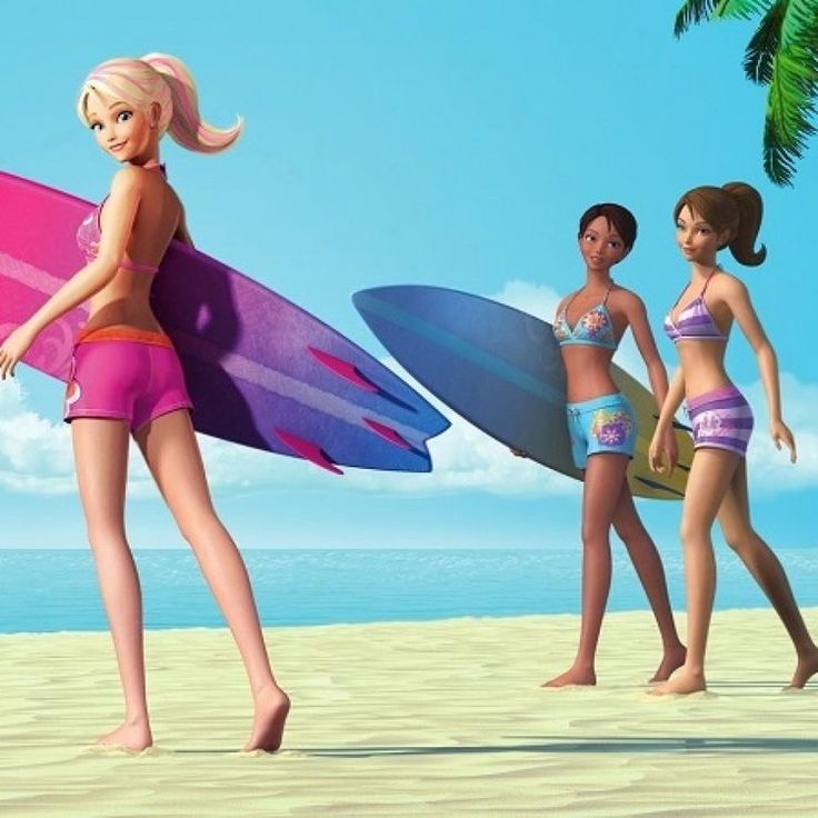 three girls are walking on the beach with surfboards in hand and one girl is holding a surfboard