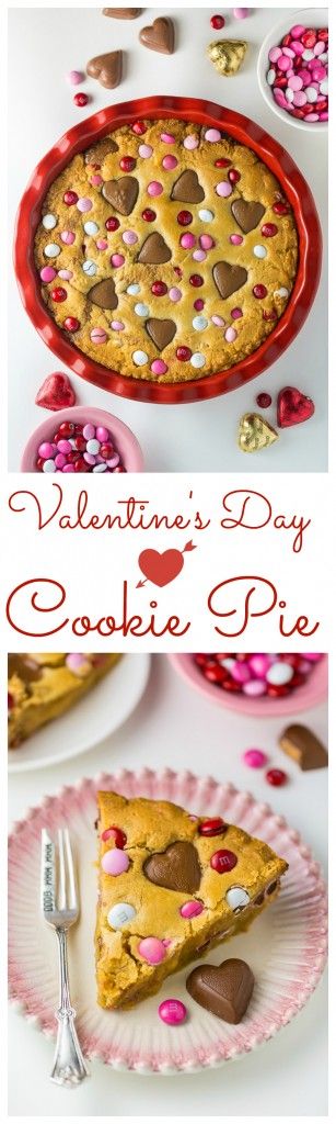 valentine's day cookie pie with chocolate hearts