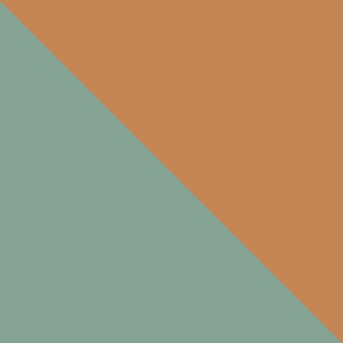 an orange and green striped background with two diagonals in the center, one on top of the other