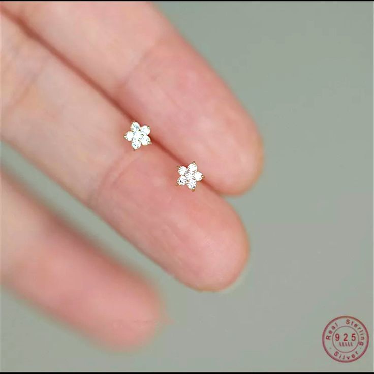 New! 925 Sterling Silver Flower Crystal Earring Studs Cute And Dainty! Wedding Accessories Jewelry, Tiny Studs, Star Earrings Stud, Five Pointed Star, Tiny Diamond, Zirconia Earrings, Flower Earrings Studs, Ear Rings, Flower Studs