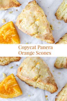 an image of some orange scones with icing on them and the words copycat panera