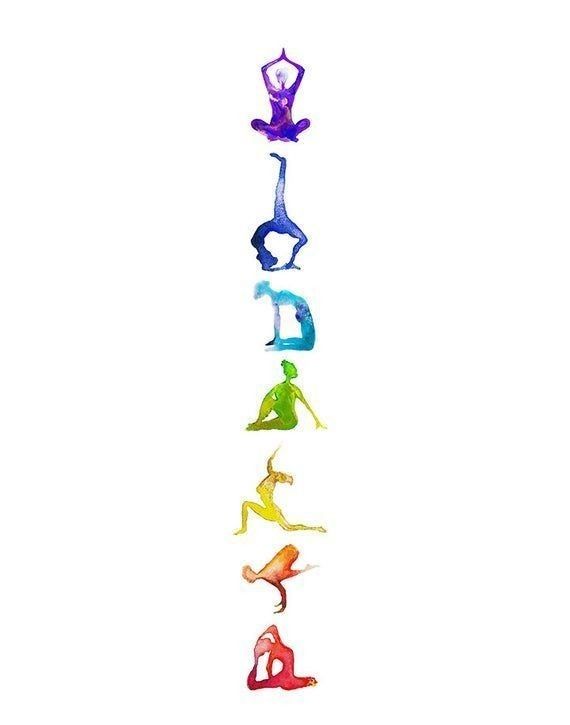 the word yoga written in watercolors on a white background with an image of people doing