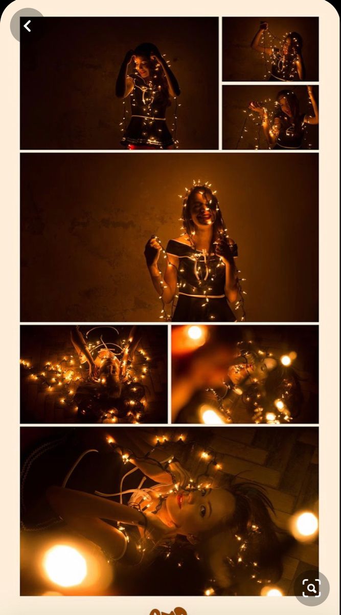 a collage of photos with lights in the background and an image of a woman dressed as a bunny