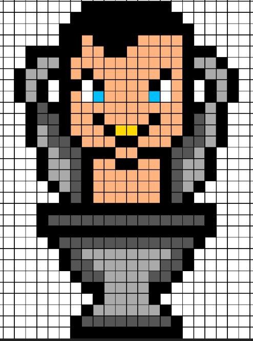 an image of a pixellated character in black and white