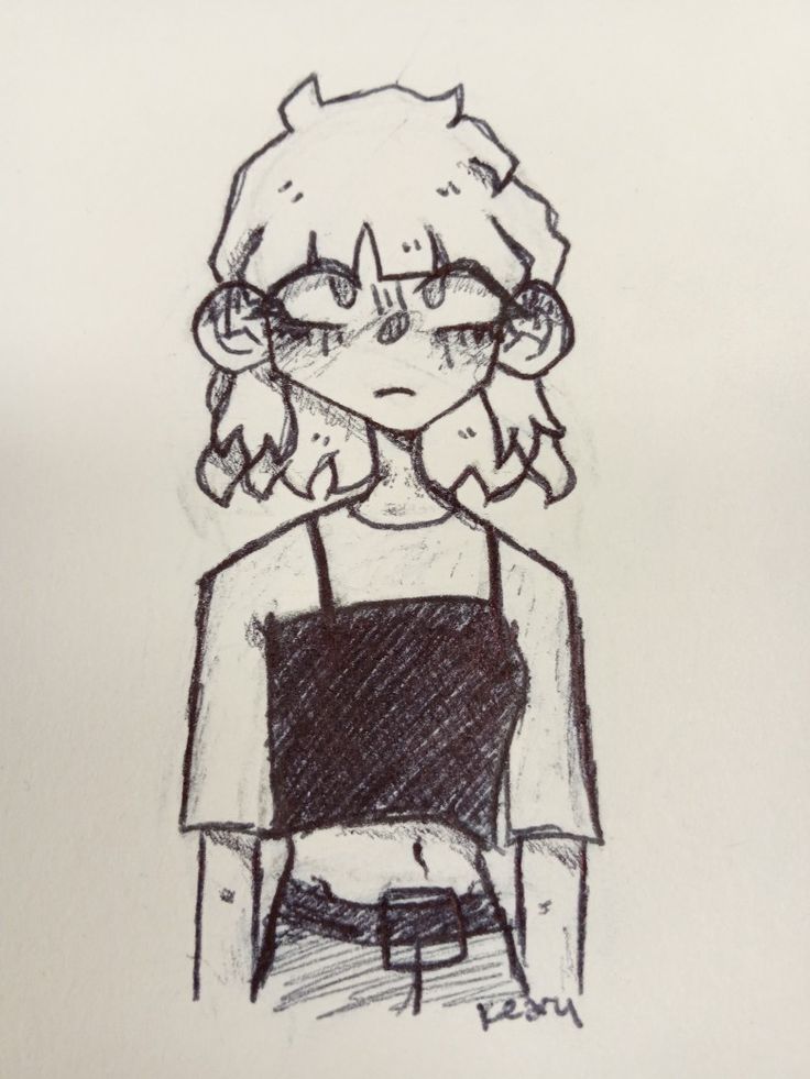 a drawing of a girl with glasses on her head and an apron around her waist