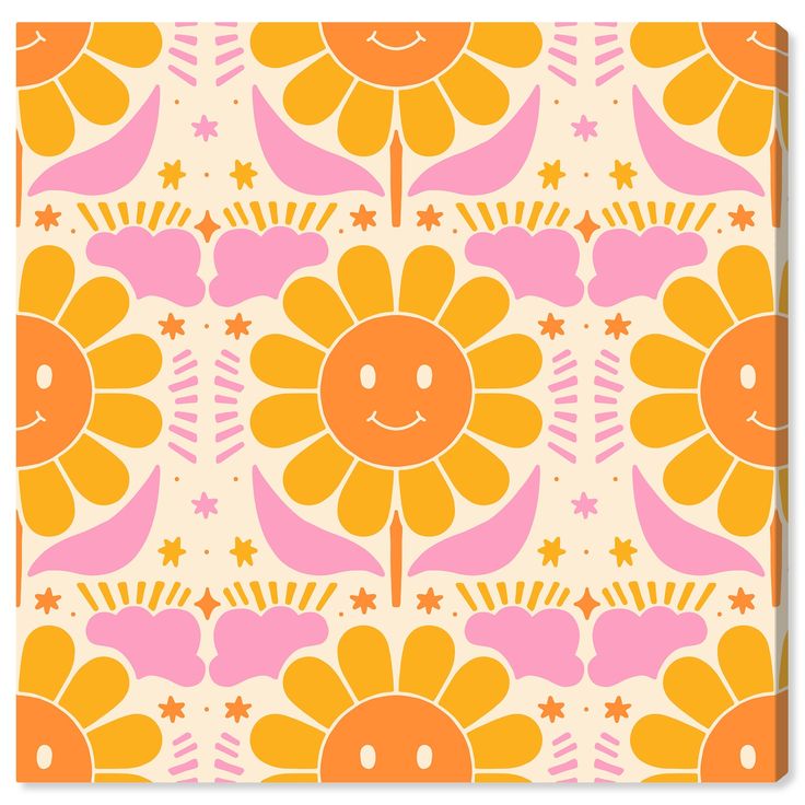 an orange and pink flower pattern on a white background