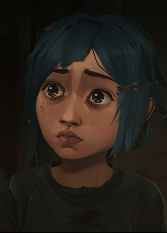 an animated girl with blue hair and piercings