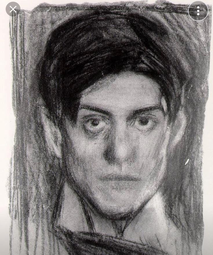 a black and white drawing of a man's face