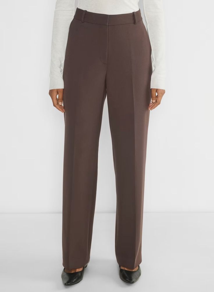 AGENCY PANT | Aritzia Aritzia Pants Trousers, Aritzia Agency Pant, Modern Tailored Wide Leg Pants With Pressed Crease, Business Straight Pants With Elastane, Office Wide Leg Bottoms With Structured Boning, Business Straight Leg Elastane Pants, Modern Semi-formal Bottoms For Fall, Office Straight Pants With Concealed Placket, Business Tapered Leg Elastane Pants