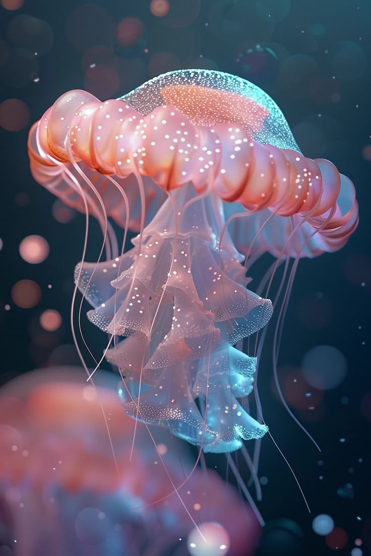 a jellyfish floating in the water with bubbles