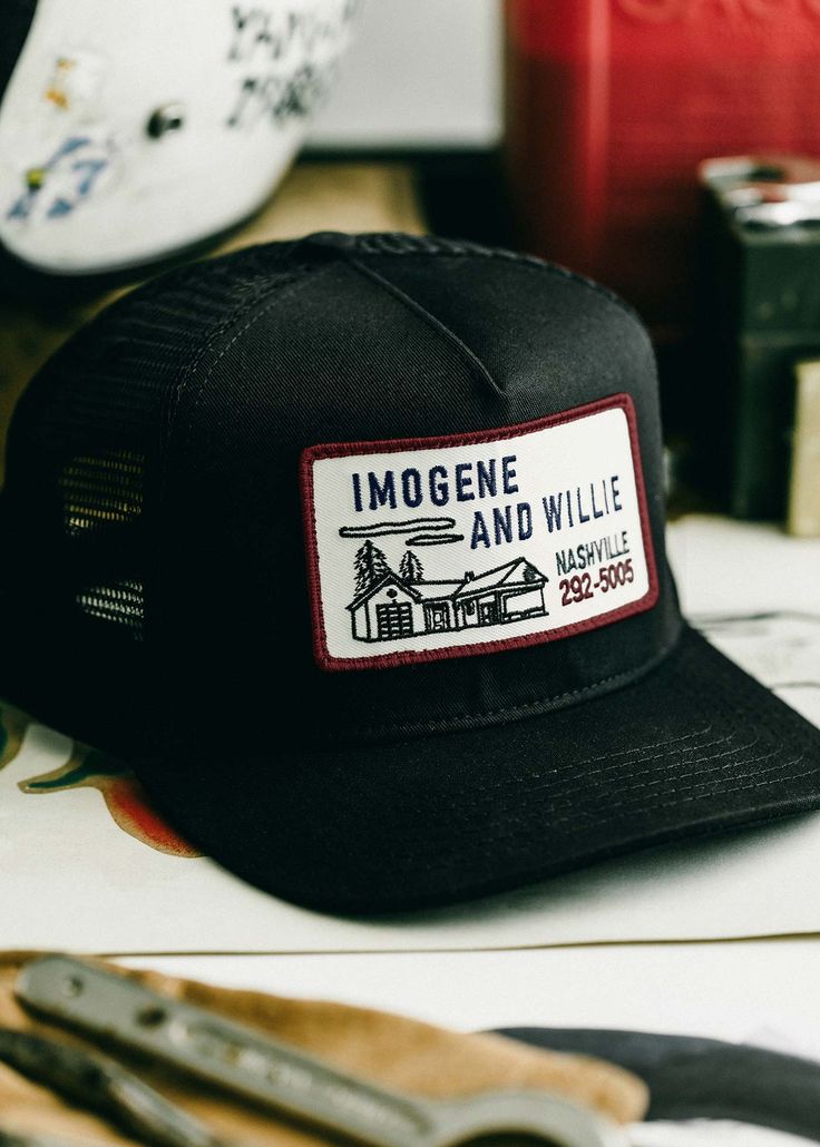 the “service station” trucker in black – imogene + willie Snapback Aesthetic, Mad Hat, Imogene Willie, Hat Ideas, Service Station, Pocket Jeans, Hat Making, Trucker Hats, Hat Designs