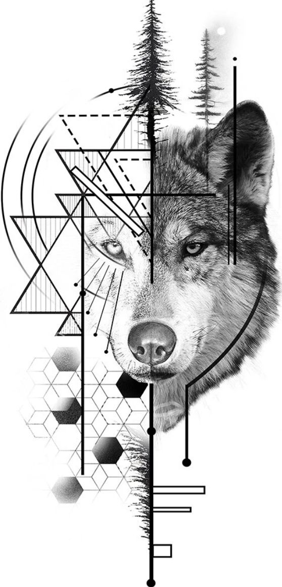 a drawing of a wolf with geometric shapes