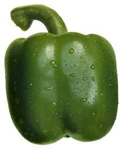 a green pepper with water drops on it