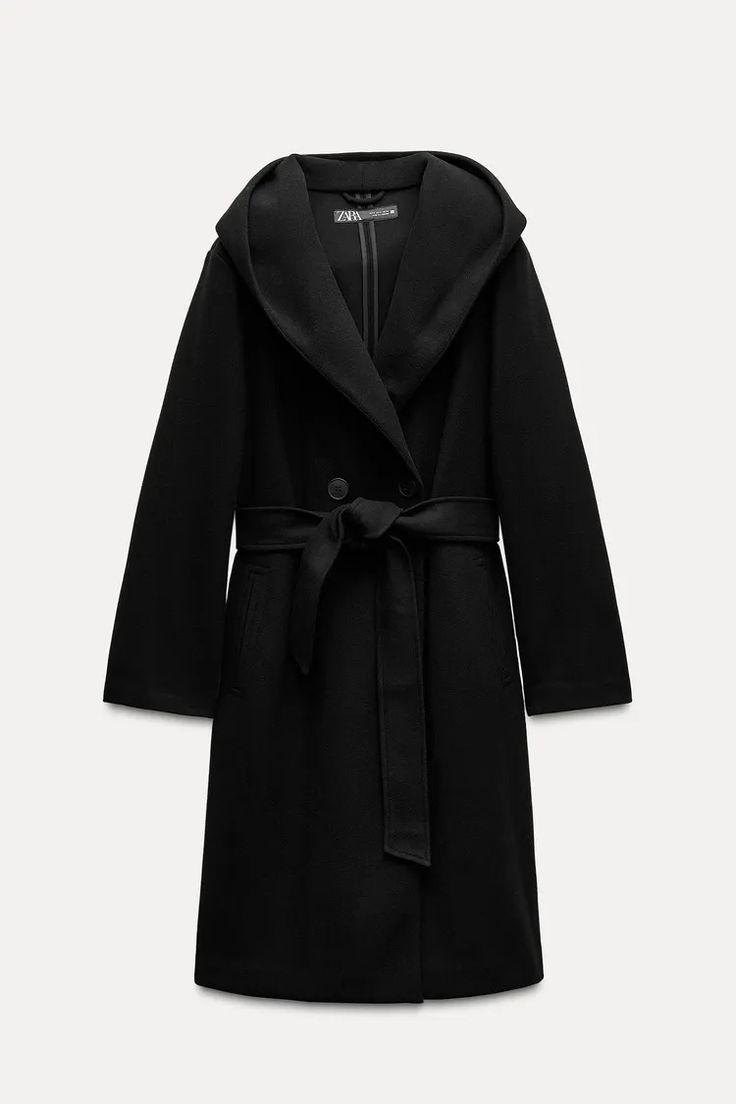 BELTED SOFT HOODED COAT - Ecru | ZARA United States Blusas T Shirts, Trench Coat Dress, Waistcoat Dress, Cargo Shirts, Cardigan Sweater Dress, Leather Shirt, Belted Coat, Hooded Coat, T Shirt Vest