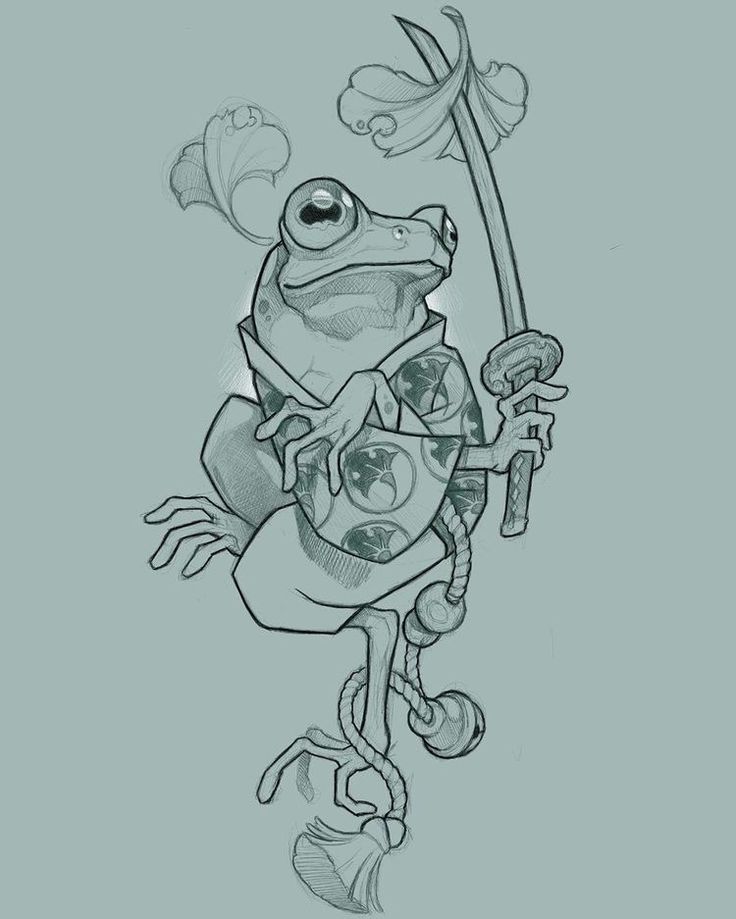 Kazoo Drawing, Frog Japanese Tattoo, Japanese Frog Art, Japanese Frog Tattoo, Frog Tattoo Design, Frosch Illustration, Japanese Frog, Frog Sketch, Frog Tattoo