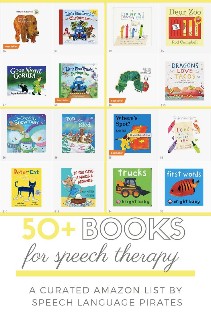 children's books for speech therapy with the title 50 + books for speech therapy