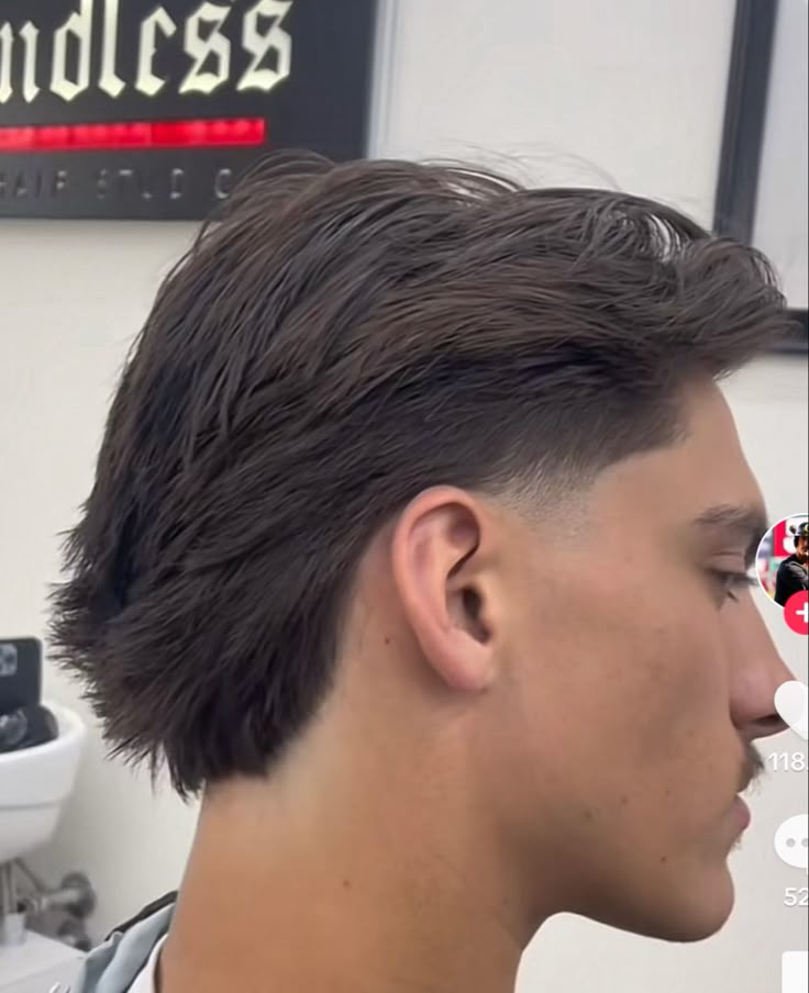 Low Drop Fade Slick Back, Men’s Haircuts Tapered Sides, Old Money Hairstyles For Men, Tapered Wide Hawk, Faded Mullet Men Straight Hair, Taper Fade Long Hair Straight, Haircut Styles Straight Hair, Flow Mullet Hairstyle Men, Middle Part Mullet Men Straight Hair