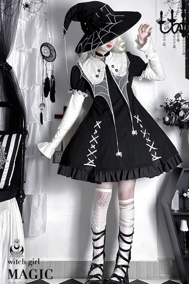 Spider Web Collar, Vestidos Anime, Style Kawaii, Witch Outfit, Black Spider, Really Cute Outfits, Fancy Outfits, Halloween Dress, Lolita Dress