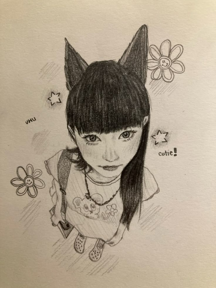 a drawing of a girl with cat ears