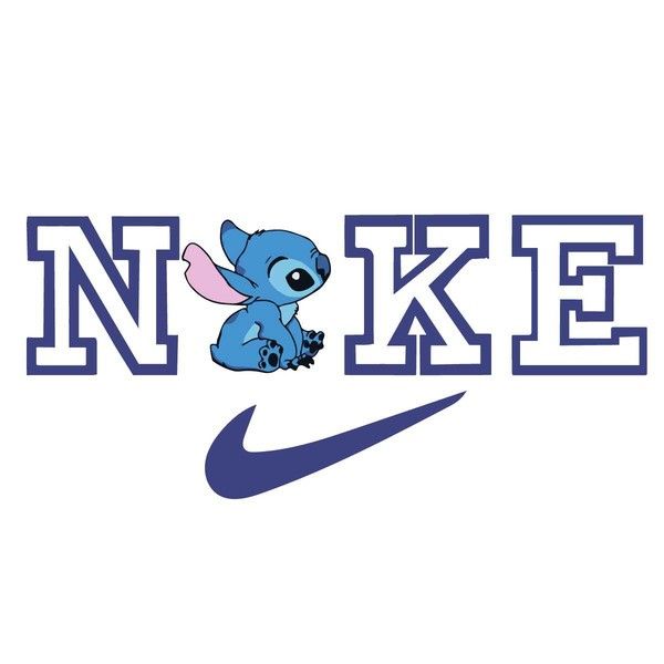 the nike logo has an elephant on it's head and is in blue letters