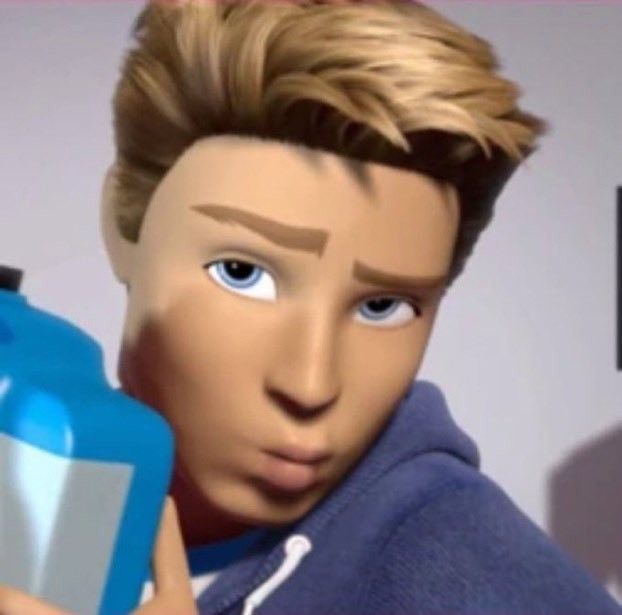 an animated image of a young man holding a water bottle and looking at the camera