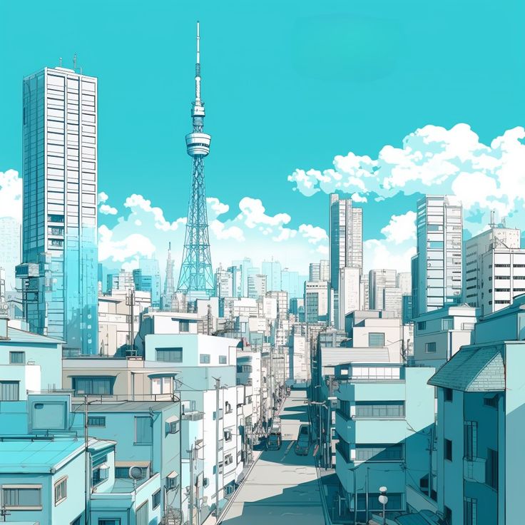 City Art: Tokyo Tokyo City, City Cartoon, Environment Art, City Illustration, Art Theme, Urban Environment, Landscape Illustration, Japan Art, Environmental Art