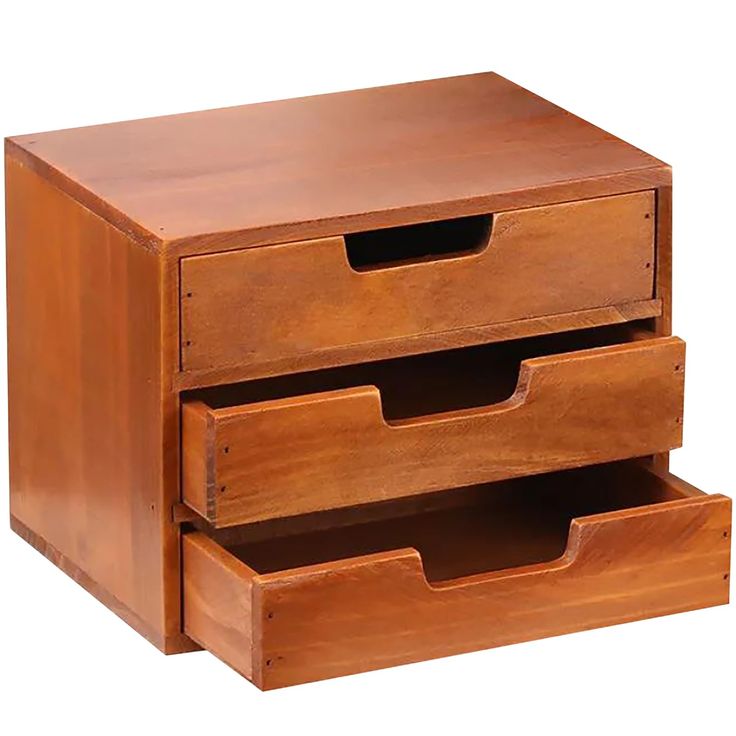 three drawers are stacked on top of each other with one drawer open and the other closed